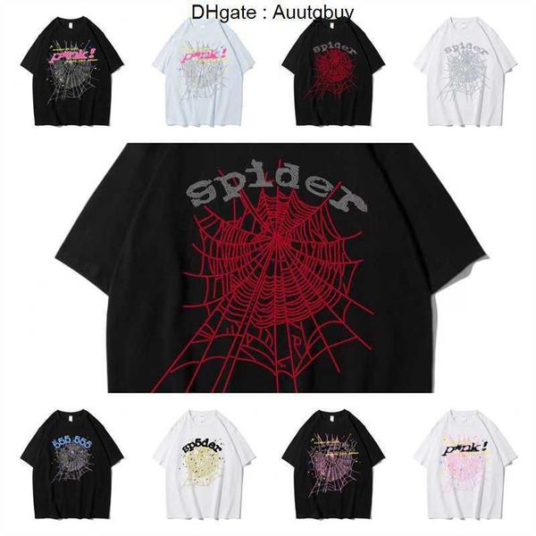 2024 Hommes T-shirt Rose Jeune Thug Sp5der 555555 Mans Femmes Qualité Mousse Impression Spider Web Motif Tshirt Mode Top Tees WUXC