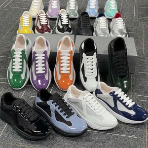 2024 Heren Dames America's Americas Cup Xl Lederen Sneakers Hoge Kwaliteit Lakleer Platte Trainers Zwart Mesh Veterschoenen Casual Schoenen Outdoor Runner Sportschoenen NO53