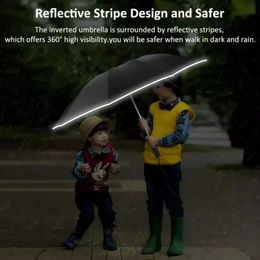 2024 Hombres paraguas para el paraguas de plegado inverso completamente automático con rayas reflectantes a prueba de viento UVIENTAS UV 1. paraguas de rayas reflectantes