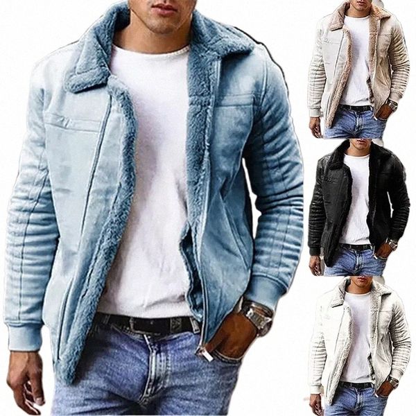 2024 Hombres Forro de lana Chaquetas de cuero más gruesas Ropa exterior Cálido Denim Abrigos de gran tamaño Invierno Piel sintética Chaquetas de mezclilla Collar Abrigos v9cq #