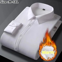 2024 hommes automne hiver chemises à manches longues blanc chaud polaire chemise extensible formelle affaires tenue de bureau robe mâle M5XL 240322