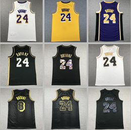 2024 Heren Bryant Basketball Jersey Authentieke gestikte Bryant #24 #8 Jerseys Yellow Whit Purple Mamba Jeugd vrouwen Men S-XXL basketbaltrui met logo en tags