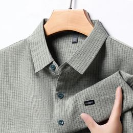 2024 Business Business Casual Plaid Cotton Linen Shirt à manches courtes Top confortable 240423