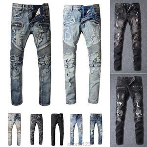 2024 Hommes Designer Jeans Distressed Ripped Biker Slim Fit Moto Bikers Denim Pour Hommes Mode Mans Pantalon Noir pour hommes CEJQ