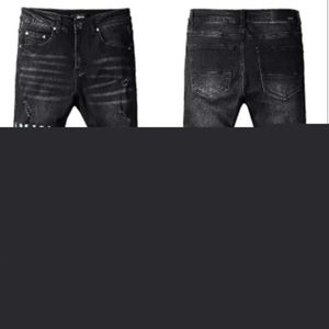 2024 Jeans de créateurs pour hommes High Elastics détressé Ripped Slip Fit Biker Denim pour hommes S mode noir Pantalons # 030 28-38