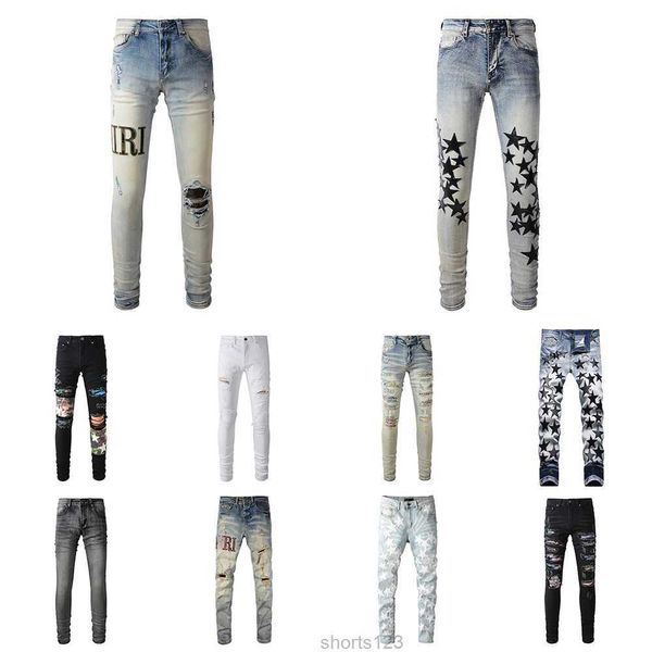 2024 Mens Designer Mens AmJeans Paige Fashion Skinny Straight Slim Jeans déchirés non élastiques Pantalons design Déchirure au genou Taille serrée pour hommes 2840 Style long 2023 été A0