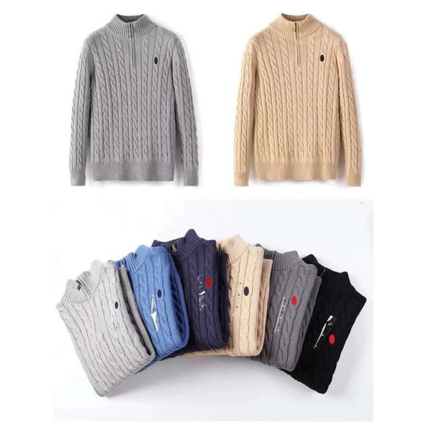 2024 Mens Designer Polo Pull Polaire S Chemises Épais Demi-Fermeture À Glissière Col Haut Pull Chaud Slim Tricot Tricot Jumpers Petit Cheval Marque Coton Sweat-shirt mode 889v