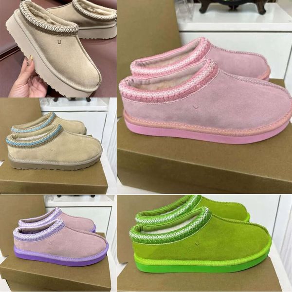 2024 Chaussures de créateurs pour hommes Australien W Tazz Braid Pantoufles Tasman Mustard Seed Slides Plate-forme plate Mélange de laine Diapositives de loisirs d'hiver Warm Wear Fuzz AU