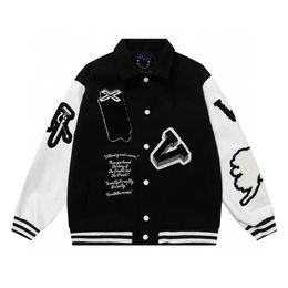 2024 Mens Designer Varsity Vestes High Street Multi-Patchs Mixte Cuir Varsity Blouson Bouton Baseball Veste Casual Streetwear Manteaux Manteaux