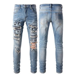 2024 Jeans pour hommes Designer Ripd Broidy Pentagram Patchwork For Trend Brand Motorcycle Pant Mens Skinny