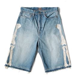 2024 Jeans masculins kapital hirata hohiro pantalon détendu en vrac brodé lavage d'os utilisé short en jean de bord brut pour hommes et femmes occasionnels 822585