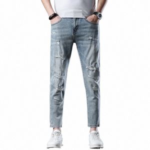 2024 Hommes Jeans Pantalons Stretch Hip Hop Ripped Jeans Hommes Pantalons Slim Skinny Fit Distred Effiloché Patchwork Patchwork Longueur de la cheville t6mp #