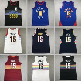 2024 Mens Jokic Basketball Jersey Authentieke gestikte 15 Jokic Jerseys Jamal 27 Murray Jeugd vrouwen Men S-XXL basketbaltrui met logo-tags