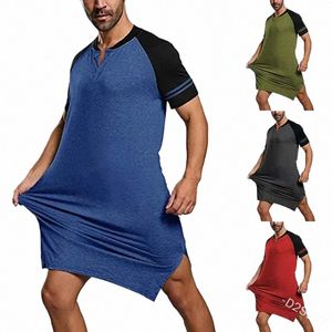 2024 MENS NACHTHOUD FI PATCHWORK SLAAP ROBE SILF SLAPWEAR MAN Korte Mouw Badjas Loose V Hek Nightwear onesie S-5XL Y6BP#