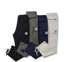 2024 Pantalons pour hommes Marque de rue nord-américaine Carhart Pur coton Cinq points Check Multi Pocket Salopette Loose Design 1133ess