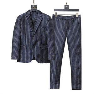 2024 Costumes pour hommes Fashion Designer Blazers Homme Classique Casual Floral Print Veste de luxe Marque Bleu Treillis Stripe Manches longues Slim Costume Veste Pantalon M-3XL