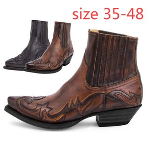 2024 Bottes de cowboy occidentales masculines pour hommes femmes Bottes de cheville en cuir Man Rétro Design de broderie Point Toe Shoes plus taille 48 240415