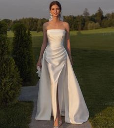 2024 Vestido de novia de sirena con falda sin tirantes sin tirantes Slit Satin Bridal Bride Gowns New Vestidos de Novia personalizado