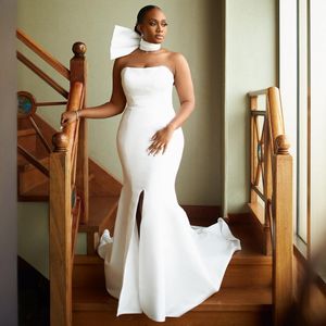 2024 robes de mariée sirène robes de mariée plus la taille sans bretelles robes de mariée en satin fendu pour les femmes noires africaines occasions spéciales D218