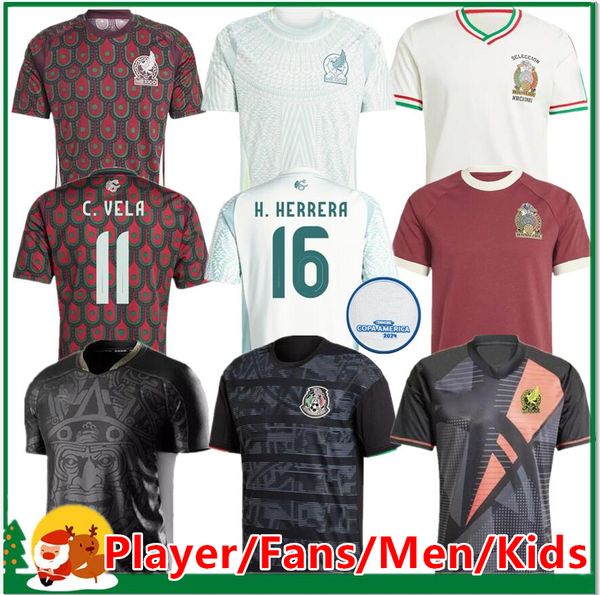 2024 México Jersey de fútbol H. LOSANO CHICHARITO G DOS SANTOS C. VELA 24 25 Hombres Mujeres Kit para niños Deportes Camiseta de fútbol Conjuntos Entrenamiento Uniforme local visitante mexicano