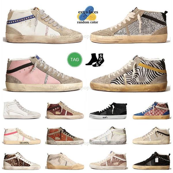 2024 Mid Star Designer Golden Casual Chaussures High Top Mid Slide Super Sneaker faire de vieilles baskets sales toile Sneaker Vintage Italie Marque Outdoor Trainer Hommes Femmes