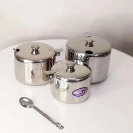 2024 Mini en acier inoxydable Kichen Salt Storage Pot à pots de thé Sauces à thé Pot de stockage de confiture de café avec couvercle Pot de stockage de sel de cuillère avec sel de cuillère