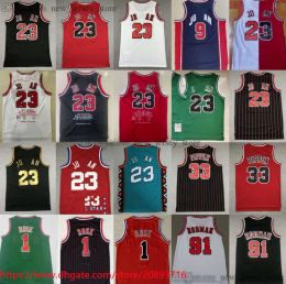 2024 Mitchellness 1997-98 Basketball Jersey 91 Dennisrodman 33 Scottiepippen 1 Derrickrose Jerseys Retro Breathable Sport Shirt Black Stripe White Short Short