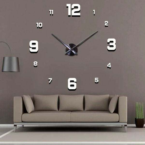 2024 Diseño moderno reloj de pared grande 3D Relojes de cuarzo de bricolaje de moda relojes de espejo acrílico salas de estar decoración del hogar Horloge - para modernos