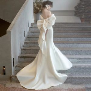 2024 Robe de mariée sirène moderne sur l'épaule dos nu gros nœud en satin sur mesure femmes mariée robes formelles Abendkleider Vestidos De Novia