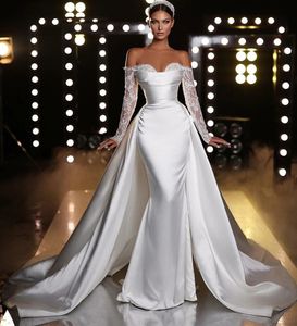 2024 Robe De Mariée Moderne Détachable Train Hors Épaule Manches Longues Chérie Sirène Robes De Mariée Robe De Novia Sur Mesure