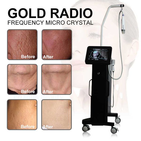 2024 Radiofrecuencia multiefecto Microaguja Estiramiento de la piel Reducción de poros Antienvejecimiento 4 sondas Cristal dorado Belleza facial Salón juvenil