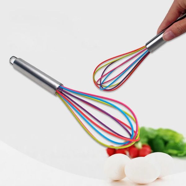 2024 Multicolore 1 PC Fouet en silicone de qualité supérieure avec fouet en silicone antiadhésif résistant à la chaleur Outil de cuisson Batteur à œufs String Nouveau