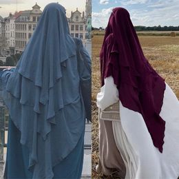 2024 Moslim Khimar Drie lagen Ruches Hijabs Dubai Turkije Arabische vrouwen Tulband Islamitische hoofdtooi SCRAFS Gebed Gedelement240403