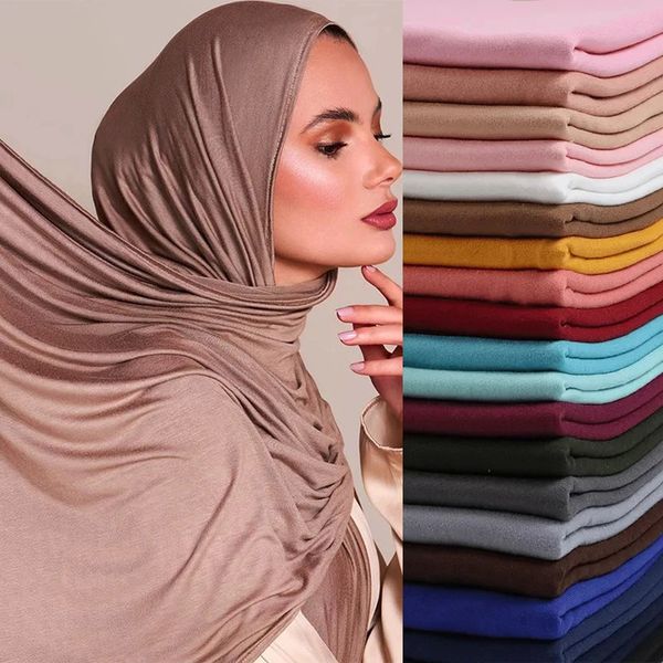 2024 Femmes musulmanes Jersey Hijab Scarf Couleur solide Couleur enveloppe Fashion Headscarf Turban Islam Veil Flexible Premium Modal 240417
