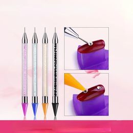 2024 Nail Art Double Heads Acrylique Conception métallique Dotting Wax stylo Hinaistones Gem Picking Picker Manucure Drill crayon Silicone Head Tool- pour