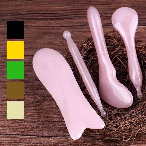 2024 Natural Rose Quartz Jade Gua Sha Sha Board Acupuncture Massage Facial Gouache Pink Quartz Massage Face Leftingstone Guasha Stracing pour