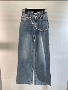 2024 Navy Blue Livraison gratuite Poches lâches Chaînes Femmes Jeans Designer Women's Denim Pants 4152