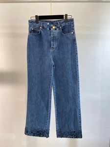 2024 Navy Blue Livraison gratuite Poignes lâches Sequins Femme Jeans Designer Femme's Denim Pants 4153