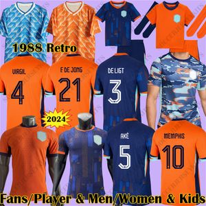 2024 Pays-Bas Memphis Coupe d'Europe 24 25 Holland Jersey de Jong Virgil Dumfries Kirt Klaassen de Ligt Men Kids Kit Vintage Football Shirt 1988 Rétro