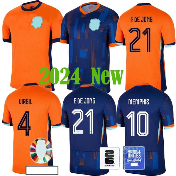 2024 Pays-Bas Memphis European Holland Club Soccer Jersey 2024 Euro Cup 24 25 Dutch National F. de Jong Virgil Xavi Gakpo Football Shirt Away Away Fan version