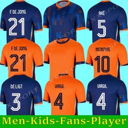 2024 Pays-Bas Memphis Soccer 24 25 Holland Jersey F.DE Jong Virgil Dumfries Bergvjn Shirt Klaassen Blind de Ligt Gakpo Men Kids Fans Joueur Malen Woman
