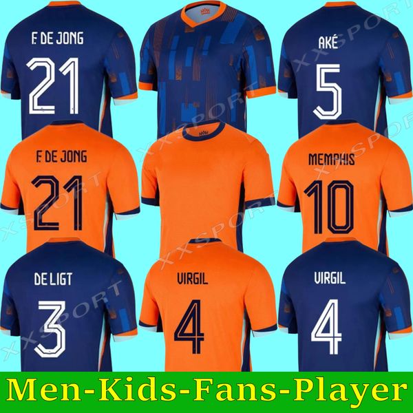 2024 Pays-Bas Memphis Soccer 24 25 Holland Jersey F.DE Jong Virgil Dumfries Bergvjn Shirt Klaassen Blind de Ligt Gakpo Men Kids Fans Joueur Malen Woman