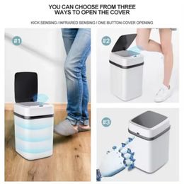 2024 Nouvelle poubelle intelligente 13L Can Sensor Automatique Capeur Dustbin Du déchet Abascule imperméable pour la cuisine Recyclage de salle de bain Couchette