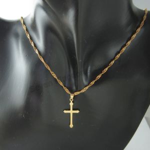 2024 Nieuwe 14k Geel Goud TWIST WATER WAVE KETTING PLAIN OPPERVLAK JEZUS CROSS GOD HANGER