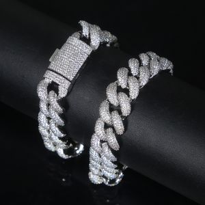 2024 Nieuwe 15Mm Prong Cubaanse Link Chain Hip Hop Mannen Ketting Iced Out Bling Zirconia Verharde Miami Cubaanse armband