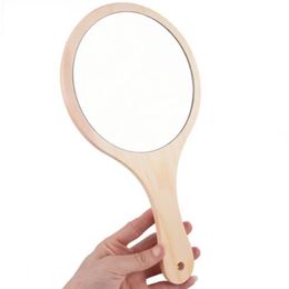 2024 NIEUWE 1PCS Draagbare ronde houten spiegel vintage handspiegel Make -up spiegels met handvat voor vrouwen Optie voor vintage handspiegel voor ronde