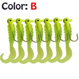 2024 Nouveau 7pcs / lot vers Jig Silicone Soft Bait 4,8 cm 2,7 g Jigging wobblers pêcheur lere Hook Hook Tackle Bass Bass Artificial Tail Swimaitsoft