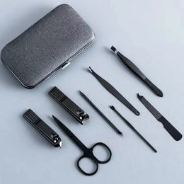 2024 new 8 PCS Nail Clipper Kit Stainless Steel High Hardness Curve Edge Black Pink Nail Cutter Scissor Tweezer Manicure Pedicure