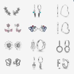 2024 nuevo 925 mujeres de plata piercing aretes oreja corazón margarita flor perno durmiente mariposa pendiente DIY ajuste Pandoras joyería de diseño fino