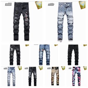 2024 Nieuwe A mirs designer Heren jeans paarse jeans High Street Hole Star Patch Unisex ster borduurpaneel broek stretch slim-fit broek broek